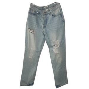 Forever 21 High-Waisted Distressed Blue Jeans Light Wash Distressed Women Denim